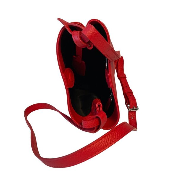 Burberry Lorne Red Pebbled Leather Bucket Crossbody Handbag Purse Bucket Bag - Picture 7 of 16